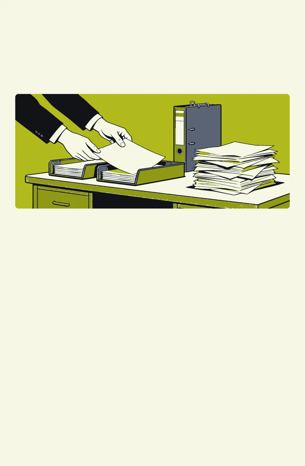 Infografía: la regla de los tres destinos, con 45 de cada 100 folios impresos tirados el mismo día y los tres destinos posibles de un documento (se actúa, se archiva o se tira)